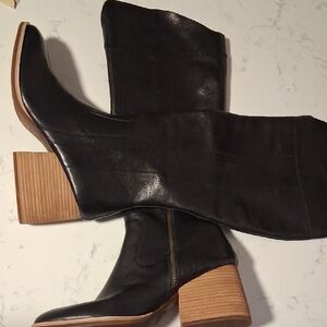 Kork-Ease Dark Leather Heeled Boots